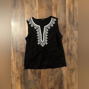 Talbots Petites Black Embroidered Sleeveless Linen Blend Tunic Tank 2P